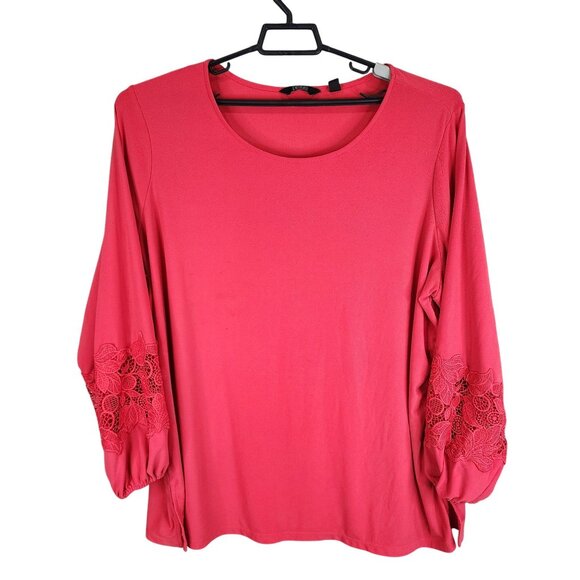 Womens Red Dennis Basso Top Blouse Polyester Long Lace Sleeve Round Neck 3X - Picture 1 of 8